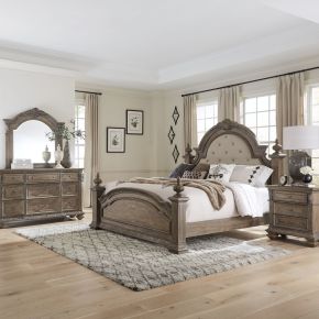 Liberty Furniture 502-BR-QPSDMN Carlisle Court - 4 Piece Bedroom Set (Queen Poster Bed, Dresser & Mirror, Nightstand) - Medium Brown