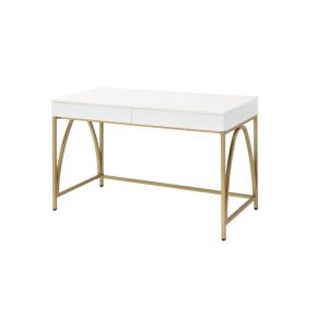 ACME 92660 Lightmane - Writing Desk (Same Ac00900) - White High Gloss & Gold