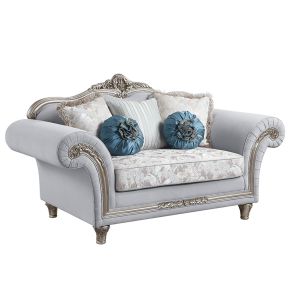 ACME LV01113 Pelumi - Loveseat With 5 Pillows - Light Gray Linen & Platinum
