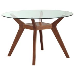 Coaster Fine Furniture 122180BG Paxton - Round Glass Top Wood Dining Table - Nutmeg