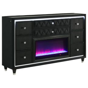 Coaster Fine Furniture 223163FB Lorient - 8-Drawer LED Bedroom Flame Box Dresser - Black