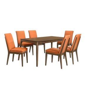 New Classic 40-7185BO-D6C New Classic 40-7185BO-D6C Maggie - Dining Table With 6 Terracotta Chairs - Dark Brown