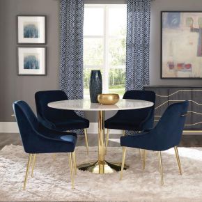CoasterElevations 192061-S5 Kella - 5 Piece Round Marble Top Dining Set - Blue And Gold