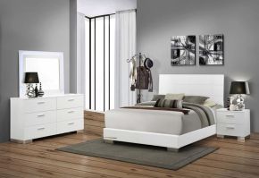 CoasterEssence 203501KE-S4L Felicity - 4 Piece Upholstered Eastern King Bedroom Set - White High Gloss