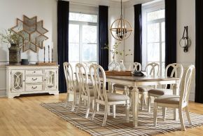 Signature Design by Ashley® D743/45/02(8) Realyn - White - 9 Pc. - Extension Table, 8 Ribbon Back Side Chairs