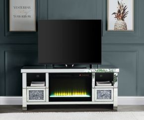 ACME LV00313 Noralie - 26" TV Stand With Fireplace - Mirrored & Faux Diamonds
