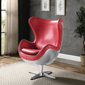 ACME AC01990 Brancaster - Accent Chair With Swivel - Red & Aluminum