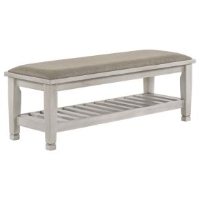 CoasterEssence 205337 Franco - Fabric Upholstered Bench With Shelf - Distressed White