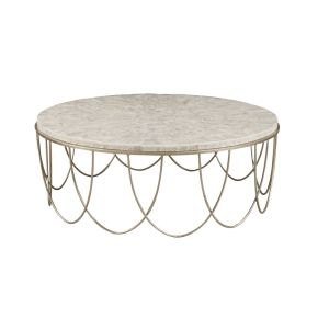 Pulaski Furniture P301743 Round Stone Top Cocktail Table With Decorative Metal Base - Beige