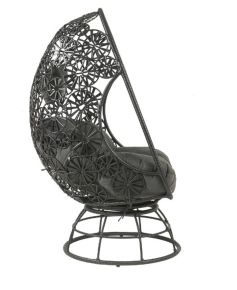 ACME 45113 Hikre - Patio Lounge Chair - Clear Glass, Charcaol Fabric & Black Wicker