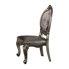 ACME 66822 Versailles - Side Chair (Set of 2) - Silver Synthetic Leather & Antique Platinum