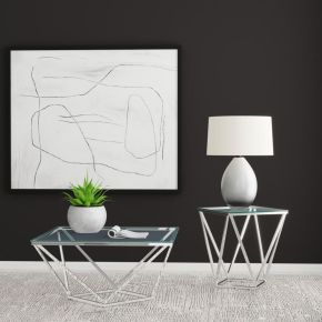 Coaster Fine Furniture 709738-S2 Brittania - 2 Piece Square Coffee And End Table Set - Nickel