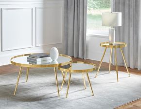 Coaster Fine Furniture 723918-S2 Kaelyn - 3 Piece Round Coffee And End Table Set - Gold