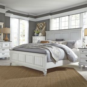Liberty Furniture 417-BR-QPBDMCN Liberty Furniture 417-BR-QPBDMCN Allyson Park - 5 Piece Bedroom Set (Queen Panel Bed, Dresser & Mirror, Chest, Nightstand) - Wirebrushed White / Charcoal