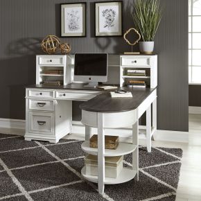 Liberty Furniture 417-HOJ-LSD Allyson Park - L Shaped Desk With Hutch - Wirebrushed White / Charcoal