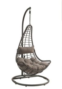 ACME 45105 Uzae - Patio Swing Chair - Gray Fabric & Charcaol Wicker