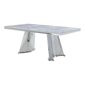 ACME DN01188 Destry Dining Table - Faux Marble Top & Mirrored Silver Finish