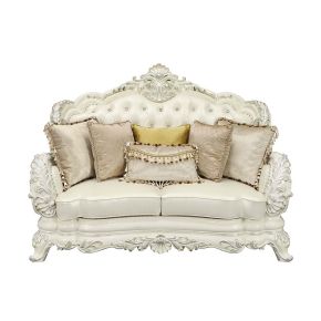 ACME LV01225 Adara - Loveseat With 5 Pillows - Pearl White Synthetic Leather & Antique White