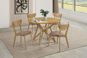 Coaster Fine Furniture 108440-S5 Elowen - 5 Piece Round Solid Wood Dining Set - Light Walnut
