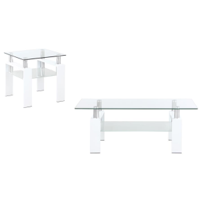 Coaster Fine Furniture 703438-S2 Dyer - 2 Piece Rectangular Coffee And End Table Set - White