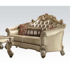 ACME 53121 Vendome II - Loveseat With 3 Pillows - Bone Synthetic Leather & Gold Patina