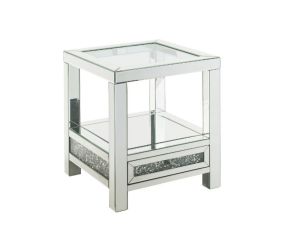 ACME 84732 Noralie - End Table With Glass Top - Mirrored & Faux Diamonds - 24"