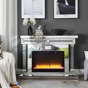 ACME AC00510 Noralie - 36"H Fireplace With Bluetooth - Mirrored & Faux Diamonds