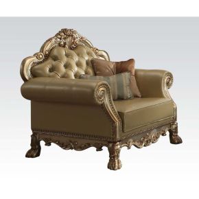 ACME 53162 ACME 53162 Dresden - Chair With 2 Pillows - Bone Synthetic Leather & Gold Patina