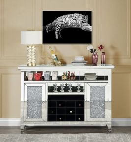 ACME AC00526 Noralie - Wine Cabinet - Mirrored & Faux Diamonds - 41"