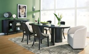 Signature Design by Ashley® D821/25/01(2)/02A/60 Rowanbeck - Black - 8 Pc. - Dining Table, 4 Side Chairs, 2 Arm Chairs, Server