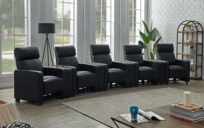 CoasterEveryday 600181-S5A Toohey - 9 Piece Upholstered Tufted 5-Seater Recliner Living Room Set - Black