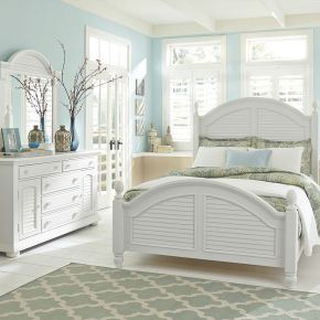 Liberty Furniture 607-BR-KPSDMC Liberty Furniture 607-BR-KPSDMC Summer House - 4 Piece Bedroom Set (King Poster Bed, Dresser & Mirror, Chest) - Oyster White