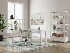 Ashley Furniture H742/34/34R/01A/70 Ashley Furniture H742/34/34R/01A/70 Robbinsdale - 4 Pc. - L-Shaped Home Office Desk, Home Office Desk Chair, Bookcase - Antique White