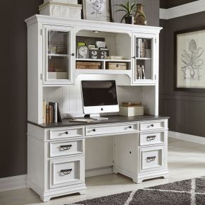 Liberty Furniture 417-HOJ-CHS Allyson Park - Credenza & Hutch - Wirebrushed White / Charcoal