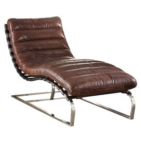 ACME 96670 Qortini - Chaise - Vintage Dark Brown Top Grain Leather & Stainless Steel