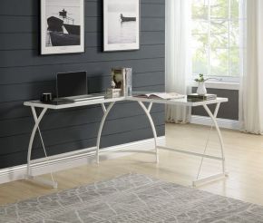 ACME OF00052 Janison - Desk - Clear Glass & White Finish