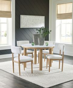 Signature Design by Ashley® D427/15/02(2) Sawdyn - White / Light Brown - 5 Pc. - Round Dining Room Table, 4 Side Chairs