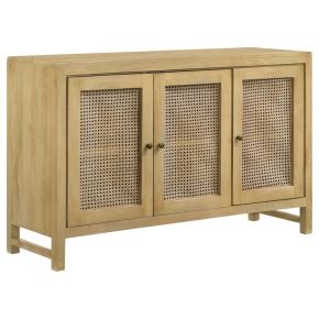CoasterEssence 953556 Zamora - 3-Door Wood Accent Cabinet With Woven Cane - Natural