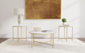 Coaster Fine Furniture 723208-S3 Ellison - 3 Piece Round Marble Coffee And End Table Set - White