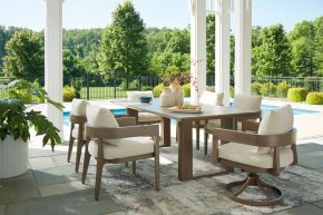 Signature Design by Ashley® P671/625/601A(2)/602A Serene Bay - 7 Pc. - Dining Table, 4 Arm Chairs, 2 Swivel Chairs - Dark Brown