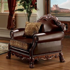 ACME 15162 Dresden - Chair With Pillow - Brown Synthetic Leather & Chenille, Cherry Oak