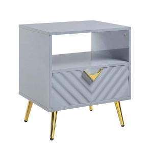 ACME LV01136 Gaines - End Table - Gray High Gloss Finish