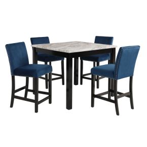 New Classic D400-52S-BLU Celeste - 5 Piece Marble Finish Counter Dining Set (Table & 4 Chairs) - Blue