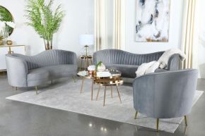 CoasterEssence 506864-S3 Sophia - 3 Piece Upholstered Channel Tufted Sofa Set - Gray