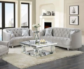 CoasterElevations 508461-S2 Avonlea - 2 Piece Upholstered Sloped Arm Sofa Set Velvet - Pearl Silver