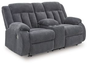 Signature Design by Ashley® PC2140596 Observation - Double Reclining Power Loveseat With Console - Steel