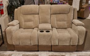 Ashley Furniture PC8350418 Ashley Furniture PC8350418 Mixed Motion - Power Reclining Loveseat With Console / Adjustable Headrest - Brownstone
