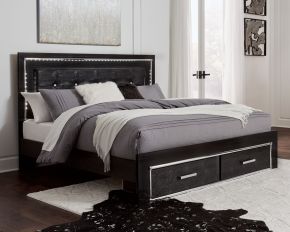 Signature Design by Ashley® B1420/58/56S/97 Kaydell - Black - King Upholstered Panel Bed With 2 Storage Drawers
