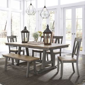 Liberty Furniture 62-CD-6TRS Liberty Furniture 62-CD-6TRS Lindsey Farm - 6 Piece Trestle Table Set - Gray & Sandstone