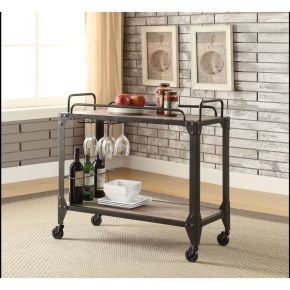 ACME 98174 Caitlin - Serving Cart - Rustic Oak & Black